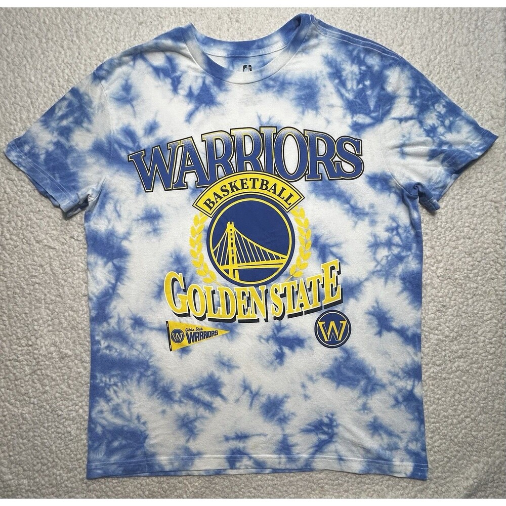 Golden State Warriors NBA Men's L Tie Dye T-Shirt Blue White Graphic - See Stain